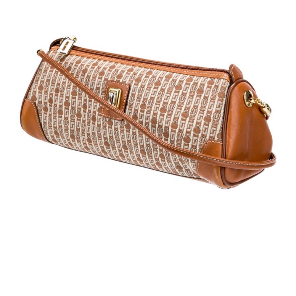 Rare Vintage Judith Leiber Jacquard Monogram Cross Body Leather and Canvas Bag